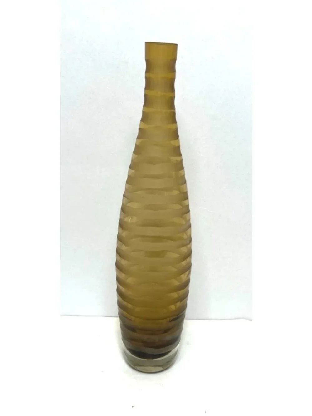 Hand Blown Vintage Etched Striped Amber Honey Brown 12